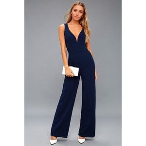 Lulus Stepping Out Navy Blue Sleeveless Wide-leg Jumpsuit - Size Small